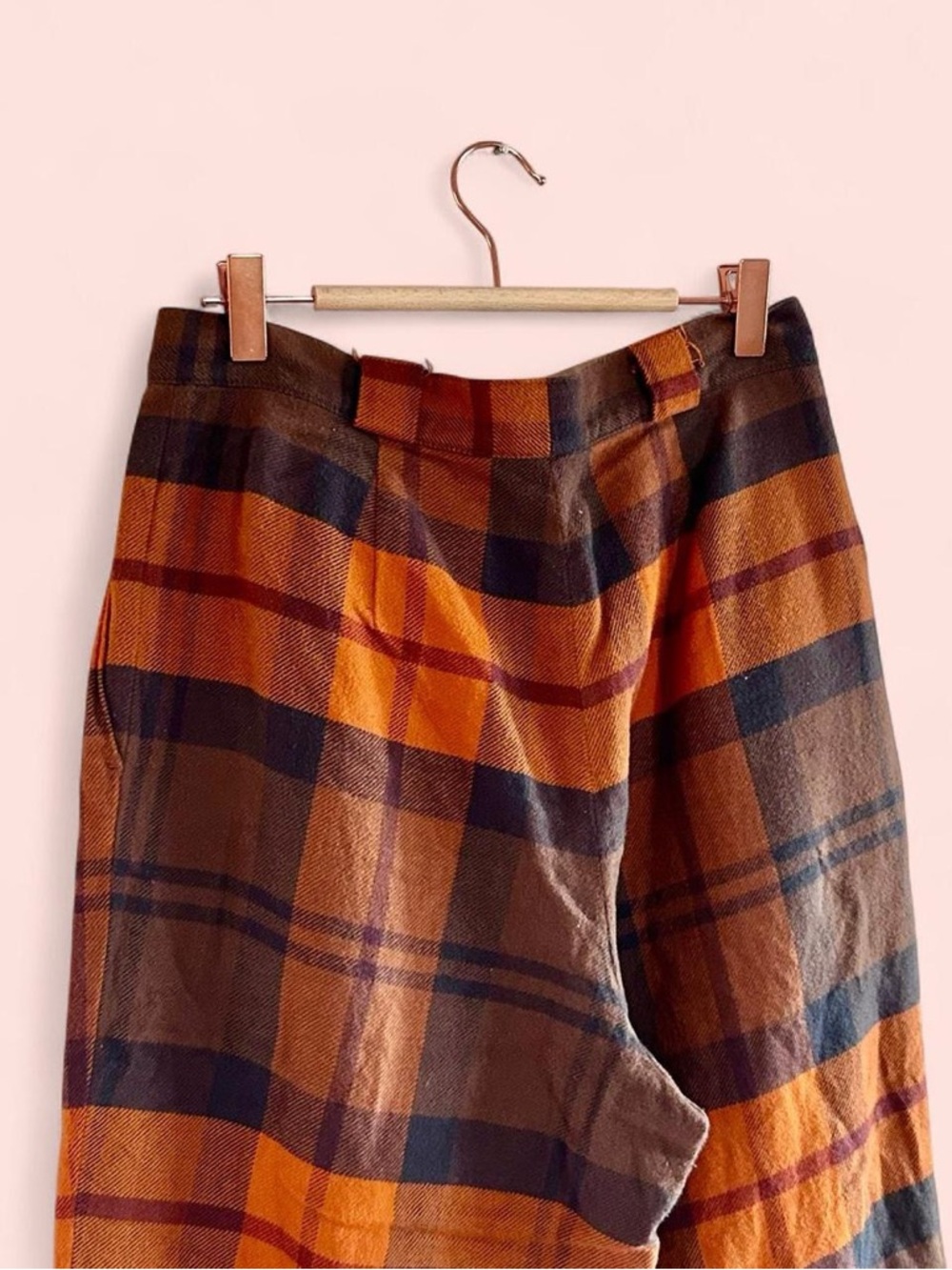 Plaid High-Waist Trousers in Orange and Navy | Size S